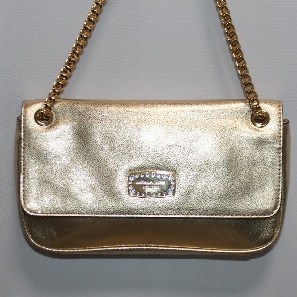 NWOT Michael Kors Gold Leather Shoulder Bag with Chain Strap - Picture 3 of 16